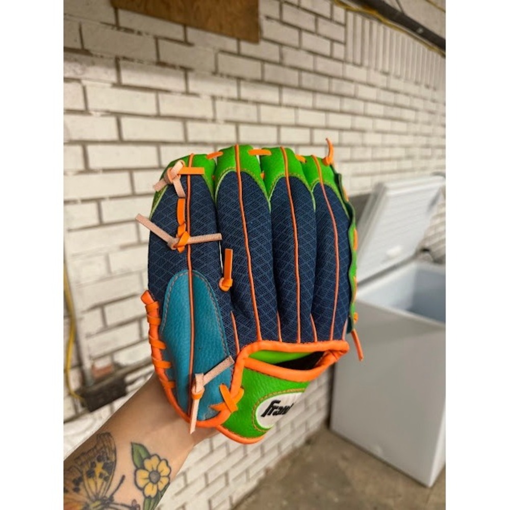 Youth Franklin Mesh-Tek Baseball Glove 9.5" Green Orange Dura-Bond 22825-9.5